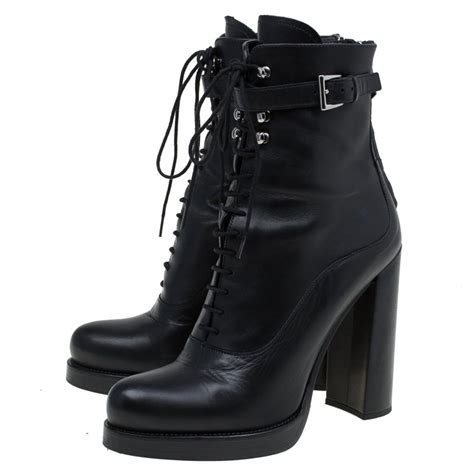 leather prada heeled boots|Prada block heel combat boots.